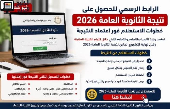 رابط نتيجة الثانوية العامة 2026 الرسمي.. خطوات الاستعلام فور اعتماد النتيجة